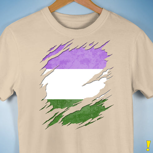 Genderqueer Pride Flag Ripped Reveal Premium Unisex T-Shirt - Cream